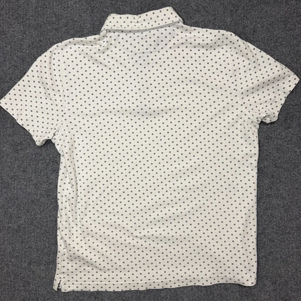 Banana Republic Luxury Touch Polo Men M White/Blue Geometric Cotton Standard Fit